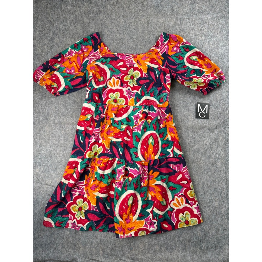 Mlle Gabrielle Womens 1X Floral Tiered Mini Dress Puff Sleeve Square Neck